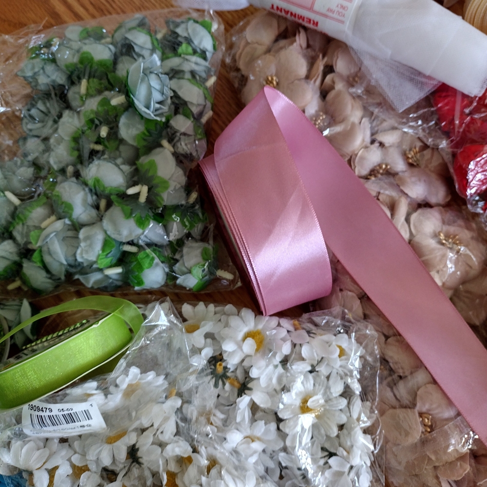 Assorted Craft Satin Ribbon and Flower Decor Set - Picture 3 of 7